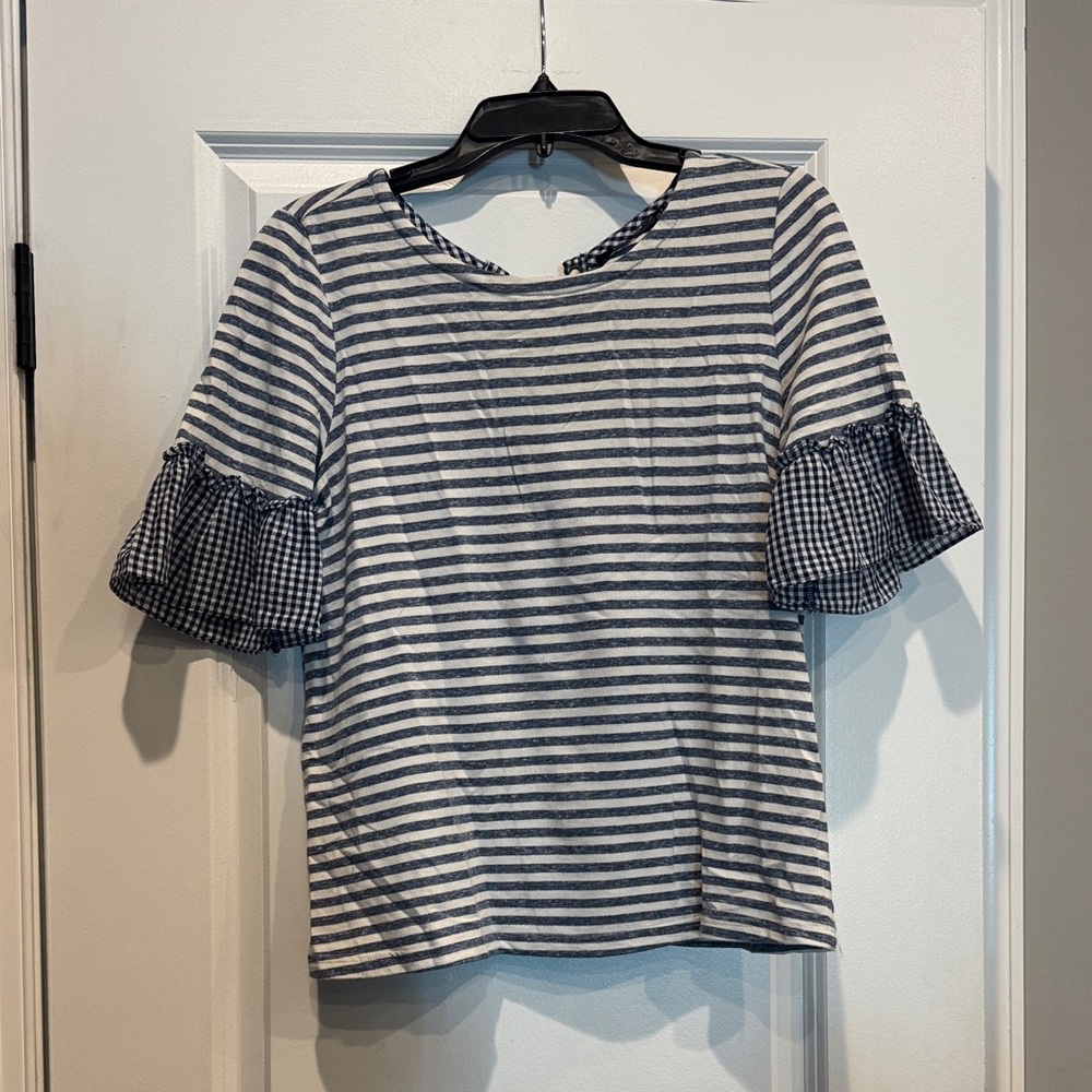 Doe & Rae Navy and White Striped Blouse